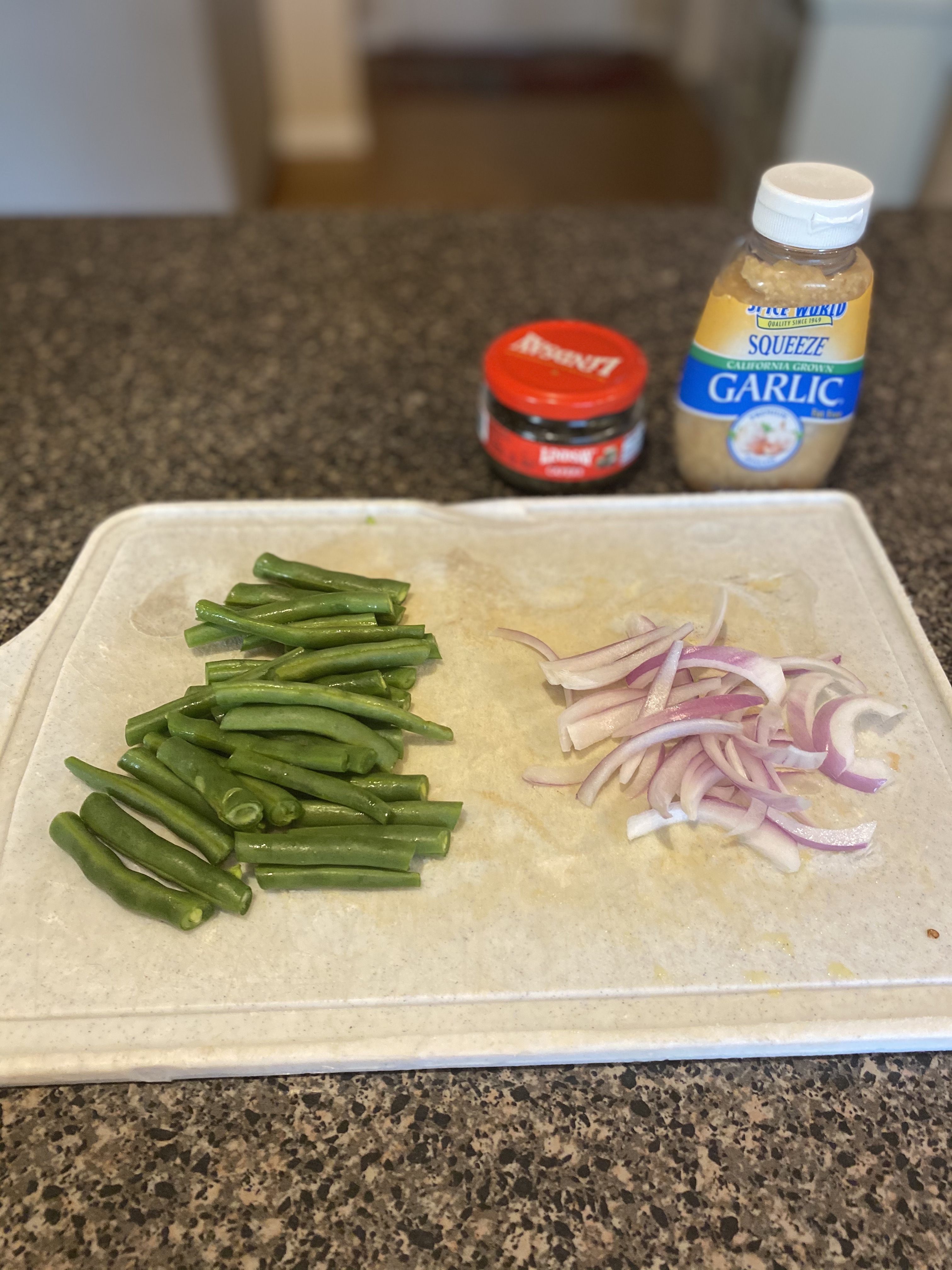 diced green beans and red onion